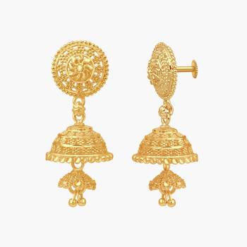 South Indian Design Gold Plated Jhumki Earring with Screw Back for Women and Girls 1