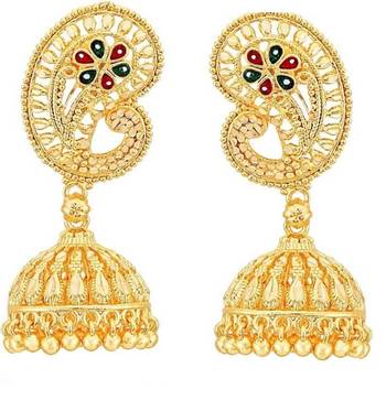 South Indian Design Gold Plated Jhumki Earring with Screw Back for Women and Girls 2
