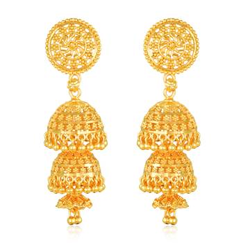 South Indian Design Gold Plated Jhumki Earring with Screw Back for Women and Girls 1