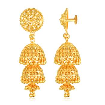 South Indian Design Gold Plated Jhumki Earring with Screw Back for Women and Girls 2