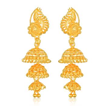 South Indian Design Gold Plated Jhumki Earring with Screw Back for Women and Girls 1