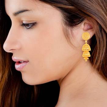 South Indian Design Gold Plated Jhumki Earring with Screw Back for Women and Girls 3