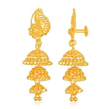 South Indian Design Gold Plated Jhumki Earring with Screw Back for Women and Girls 2