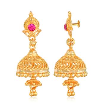 South Indian Design Gold Plated Jhumki Earring with Screw Back for Women and Girls 2