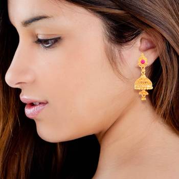 South Indian Design Gold Plated Jhumki Earring with Screw Back for Women and Girls 3