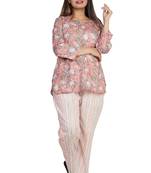 Peach Floral Printed with Stripes Pajama Set