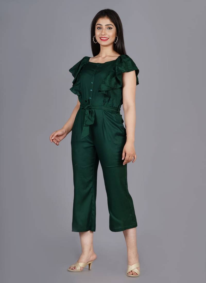 Bottle Green Ruffled Shoulder Jumpsuit PIKKA 3635559