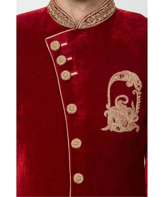 Maroon  velvet plain stitched  Sherwani  Churidar 3