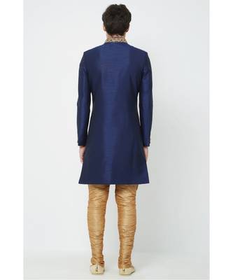 blue art dupion silk plain stitched  Sherwani  Churidar 2