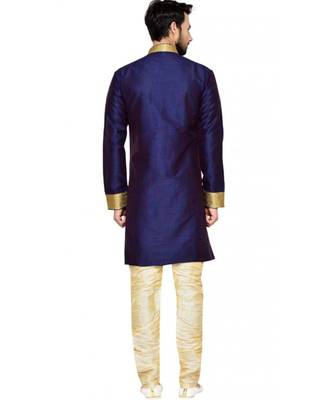 blue art dupion silk plain stitched  Sherwani  Churidar 2