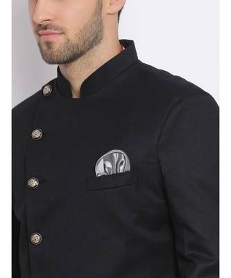 Black  Viscose plain stitched  Sherwani  Kurta  Churidar 2