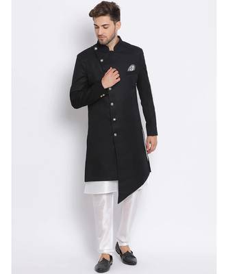 Black  Viscose plain stitched  Sherwani  Kurta  Churidar 3