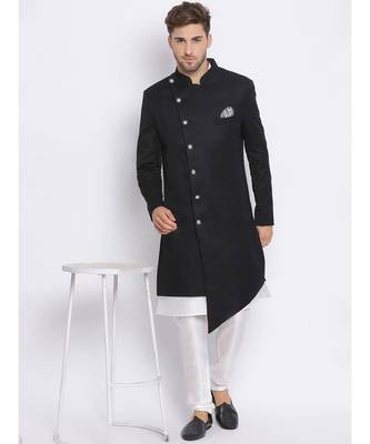 Black  Viscose plain stitched  Sherwani  Kurta  Churidar 1