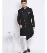 Black  Viscose plain stitched  Sherwani  Kurta  Churidar