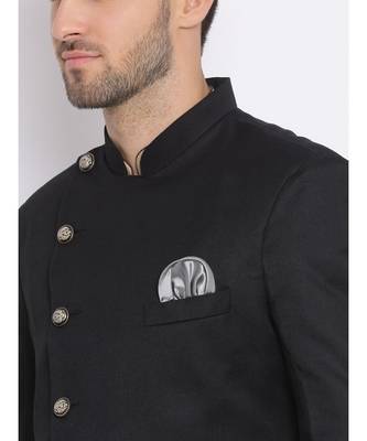 Black  Viscose plain stitched  Sherwani  Kurta  Churidar 2