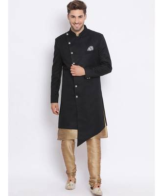 Black  Viscose plain stitched  Sherwani  Kurta  Churidar 1