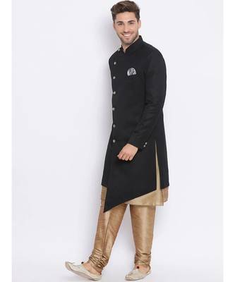 Black  Viscose plain stitched  Sherwani  Kurta  Churidar 3