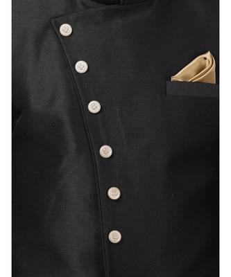 Black art dupion silk plain stitched  Sherwani  Peshawari 2