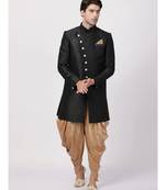 Black art dupion silk plain stitched  Sherwani  Peshawari