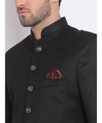 Black  Viscose plain stitched  Sherwani  Kurta  Churidar 2