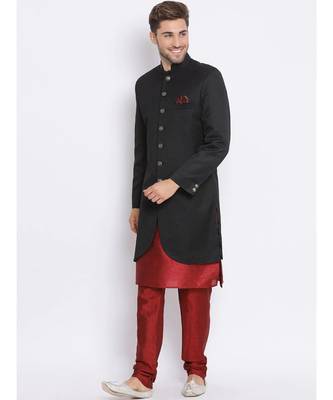 Black  Viscose plain stitched  Sherwani  Kurta  Churidar 1