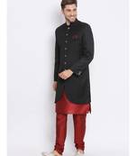 Black  Viscose plain stitched  Sherwani  Kurta  Churidar