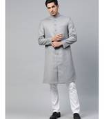 Grey  Viscose plain stitched  sherwani  Pant