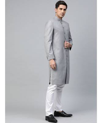 Grey  Viscose plain stitched  sherwani  Pant 3
