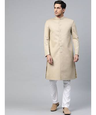 Fawn  Viscose plain stitched  Sherwani  Pant 1
