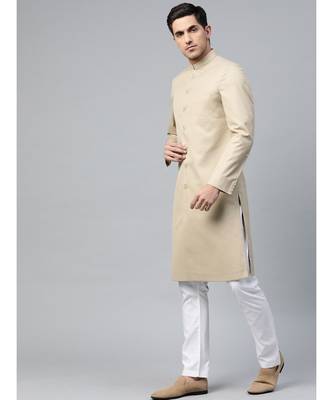 Fawn  Viscose plain stitched  Sherwani  Pant 3