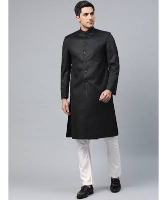 Black Viscose plain stitched  Sherwani  Pant 3