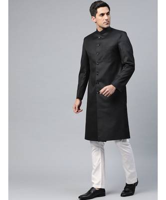 Black Viscose plain stitched  Sherwani  Pant 1