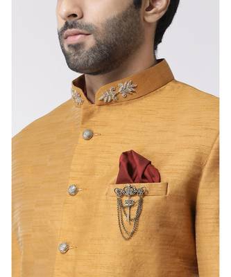 red art dupion silk plain stitched  Sherwani  Kurta  Peshawari 2