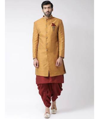 red art dupion silk plain stitched  Sherwani  Kurta  Peshawari 1