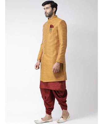 red art dupion silk plain stitched  Sherwani  Kurta  Peshawari 3