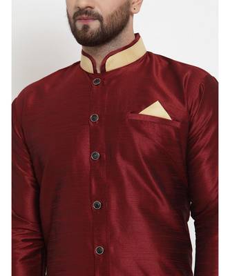 Maroon  art dupion silk plain stitched  Indo  Churidar 2