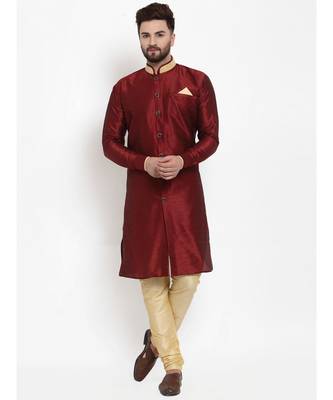 Maroon  art dupion silk plain stitched  Indo  Churidar 1