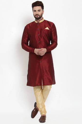 Maroon  art dupion silk plain stitched  Indo  Churidar
