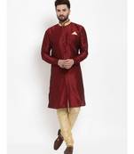 Maroon  art dupion silk plain stitched  Indo  Churidar