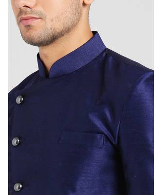 BLUE art dupion silk plain stitched  Sherwani  Chruidar 2