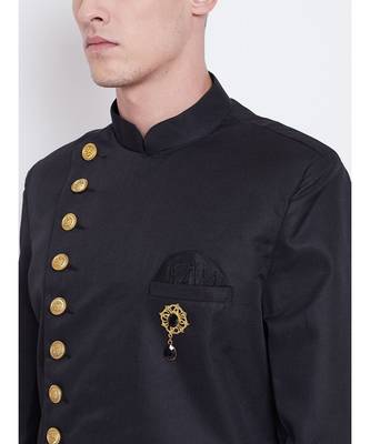 Black  Viscose plain stitched  Sherwani  Chruidar 2
