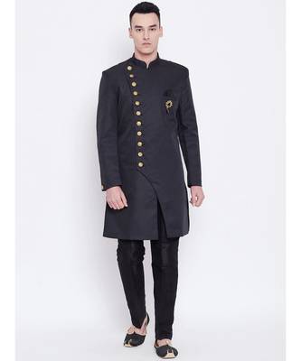 Black  Viscose plain stitched  Sherwani  Chruidar 1