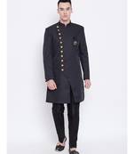 Black  Viscose plain stitched  Sherwani  Chruidar