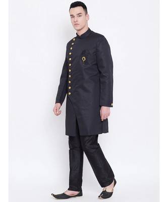 Black  Viscose plain stitched  Sherwani  Chruidar 3