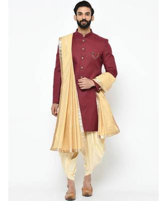 Maroon  Viscose plain stitched  Sherwani  Dupatta  Peshawari 1