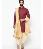 Maroon  Viscose plain stitched  Sherwani  Dupatta  Peshawari