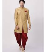 Gold art dupion silk plain stitched  Sherwani  Peshawari