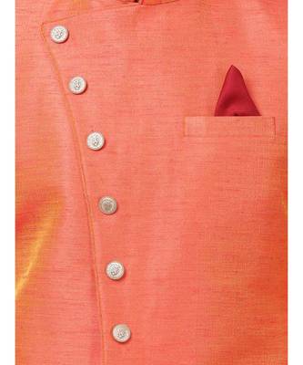 Peach  art dupion silk plain stitched  Sherwani  Peshawari 2