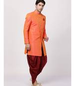 Peach  art dupion silk plain stitched  Sherwani  Peshawari