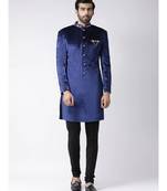 BLUE velvet plain stitched  sherwani  Pant